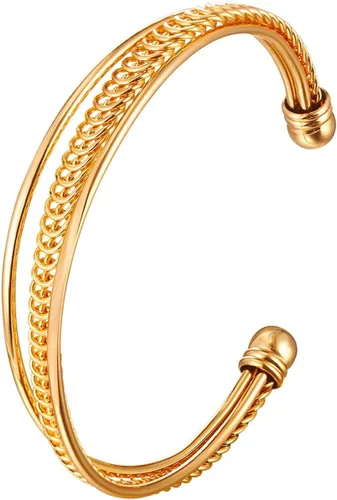 Vista 12 de U7 delicado brazalete de puño simple de platino bañado en oro real de 18K, joyería moderna. A. Oro básico
