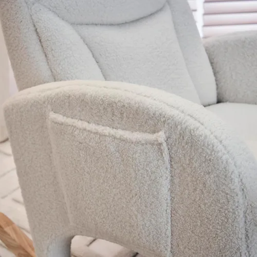Vista 7 de Comfy - Silla mecedora para guardería, silla tapizada para guardería con reposapiés, moderna con bolsillo, sillón decorativo con base mecedora suave