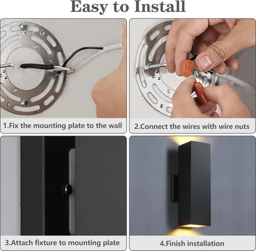 Vista 8 de SHIMR Luces de pared para exteriores modernas al atardecer al amanecer, aplique exterior cuadrado negro mate con bombillas incluidas, iluminación