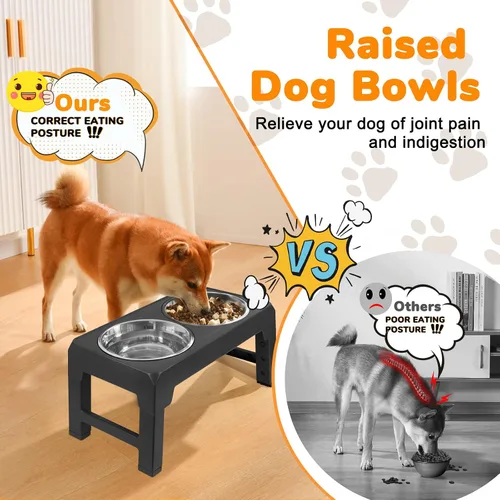 Vista 3 de URPOWER Cuencos elevados para perros, soporte de cuenco elevado ajustable Negro
