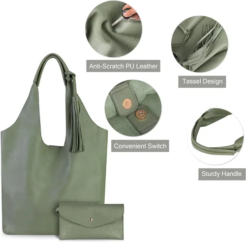 Vista 4 de Montana West Bolsos estilo hobo holgados para mujer, bolsos de hombro suaves de diseñador para mujer, bolso de mano con asa superior