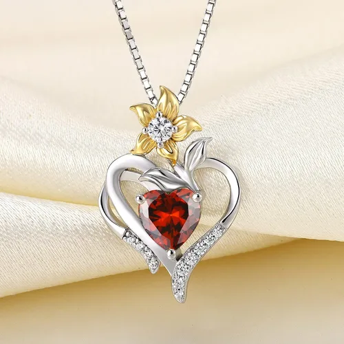 Vista 4 de YL Collar de corazón de plata de ley con colgante de flor de lirio para mujer