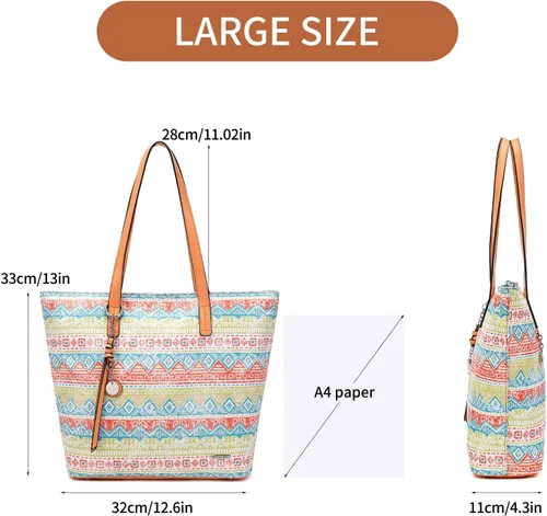 Vista 3 de Bolso tote de piel sintética suave para mujer con compartimento grande con cremallera