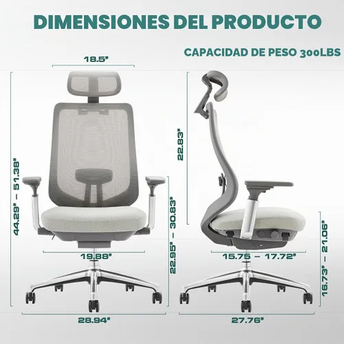 Vista 3 de COLAMY Silla de oficina ergonómica de malla, silla de escritorio ejecutiva de computadora con respaldo alto y reposacabezas ajustables y brazos 4D