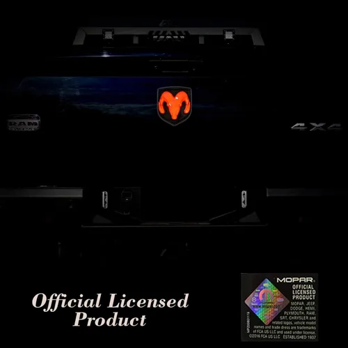 Vista 5 de Autogem Emblema iluminado LED para portón trasero RAM 1500 2500 3500 2009-2018 - Negro COB rojo LED Mopar con licencia