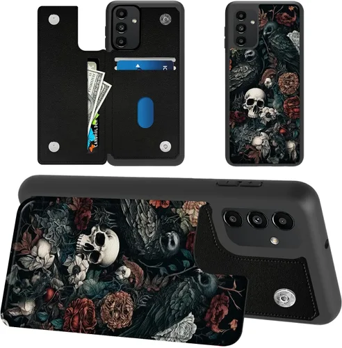 Vista 13 de Funda tipo cartera para Samsung Galaxy A14 5G con tarjetero y bloqueo RFID, piel sintética suave, función atril, cierre magnético, funda delgada