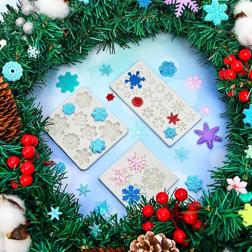 Vista 5 de Patelai 6 piezas Molde de silicona de copo de nieve 3D Molde de silicona de copo de nieve de fondant navideño para pastel, cupcake, chocolate