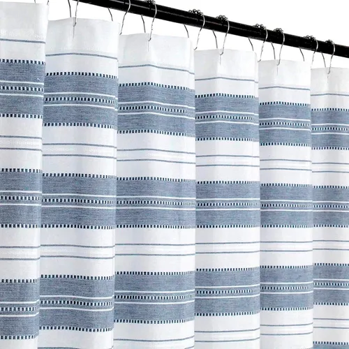 Vista 20 de Serafina Home Cortina de ducha de tela blanca y negra a rayas náuticas: hotel de lujo 100% algodón con tejido decorativo detallado para baño 70 "x