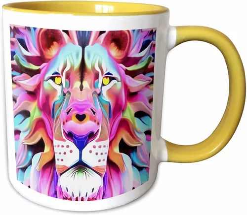 Vista 11 de 3dRose Taza de café, tamaño – 11 oz – Un león de ensueño irreal fantasía arte acrílico – abstracto geométrico – divertido regalo de taza de café