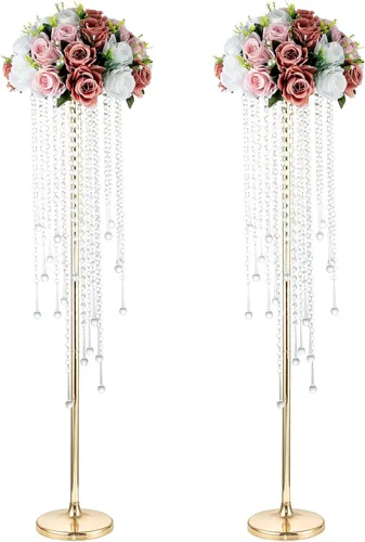 Vista 17 de NUPTIO Tall Gold Centerpiece for Table, Metal, 21.7", 2 Pcs Dorado