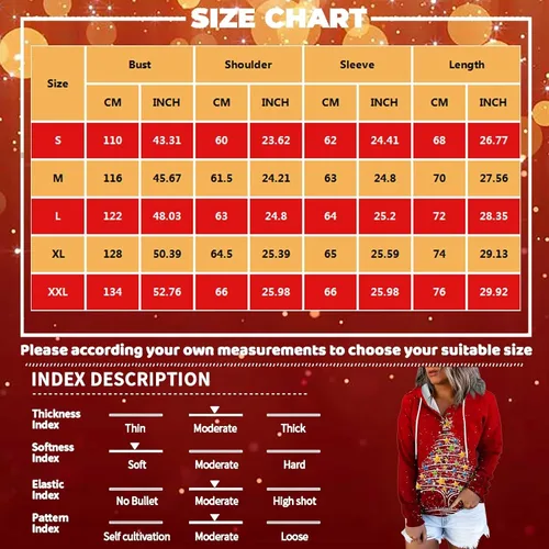 Vista 7 de Sudadera para mujer, con estampado de botones de Navidad, con capucha, cordón de Navidad, manga larga, bolsillo