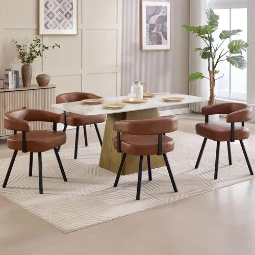Vista 15 de DUOMAY Juego de 2 sillas de comedor de piel sintética, sillas de cocina curvadas con respaldo abierto con patas de metal, modernas sillas laterales