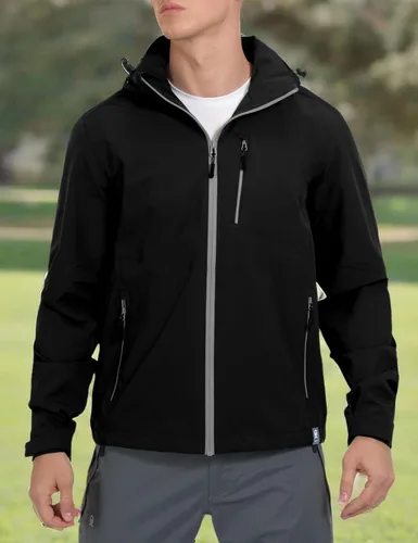 Vista 7 de Little Donkey Andy Chaqueta impermeable para hombre, transpirable, rompevientos para exteriores, con capucha desmontable