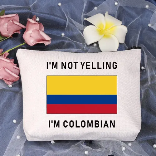 Vista 3 de LEVLO Divertidas bolsas de cosméticos con la bandera de Colombia, recuerdos, no estoy gritando, soy colombiano, bolsas de maquillaje con la bandera