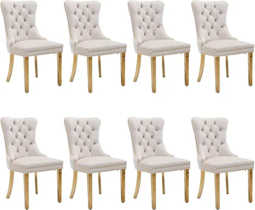 Vista 81 de SoarFlash Juego de 2 sillas de comedor de terciopelo, silla lateral de respaldo alto, silla lateral moderna tapizada de alta gama con botones Beige