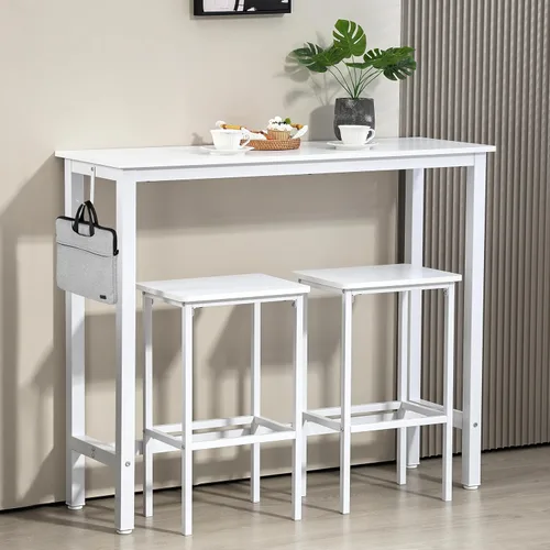 Vista 13 de Finnhomy Juego de mesa de bar, mesa de pub de 39.3 pulgadas, mesa rectangular de altura de barra, mesa de bar con taburetes, juego de mesa de cocina