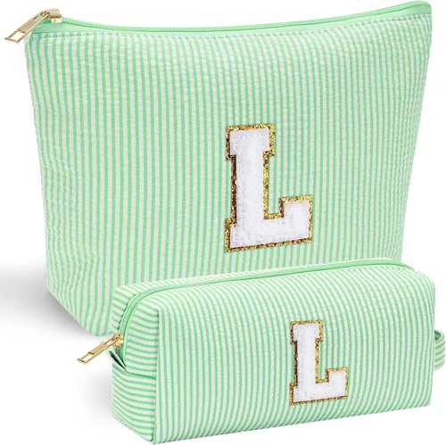 Vista 53 de YOOLIFE Regalos del Día de la Madre para Mujeres, Bolsa de Maquillaje con Iniciales, Bolsa de Maquillaje para Viaje, Bolsa de Maquillaje Negro