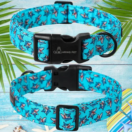 Vista 298 de Aring Pet Collar de algodón, ligero y ajustable, con hebilla de liberación rápida, para perros pequeños, medianos y grandes, para cachorros, S, Hoja