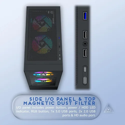 Vista 5 de Apevia Eclipse-BK Eclipse Carcasa de PC de Torre Media para Juegos con 5 Ventiladores ARGB de 120mm, 366 Modos de Luz RGB, Diseño Minimalista