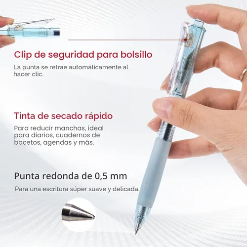 Vista 3 de WRITECH Bolígrafos de gel retráctiles de tinta de secado rápido 0.5mm punta redonda multicolor para escribir en diarios, dibujar, garabatear y tomar