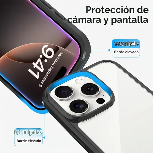 Vista 4 de JJGoo Compatible con iPhone 16 Pro Max Funda transparente, transparente a prueba de golpes, funda protectora trasera de policarbonato duro