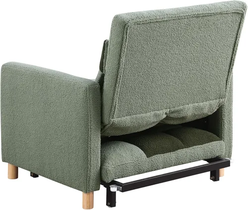 Vista 9 de Silla Cama Retractable para Espacios Pequeños, Sofá Cama Individual de Tela de Oso de Peluche con Respaldo Ajustable