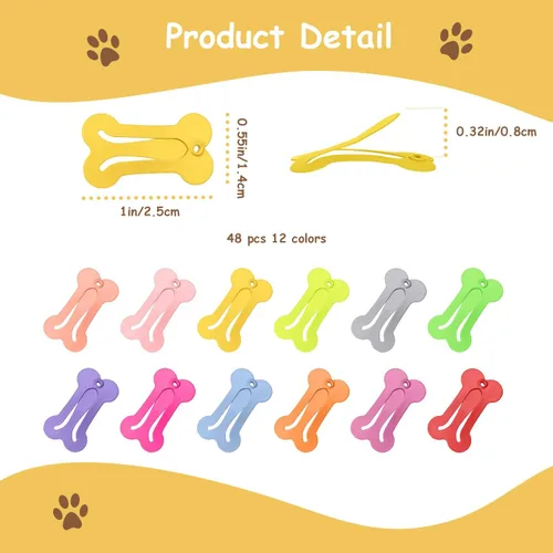 Vista 3 de BOYIVI 48 pinzas para el pelo para perros de 1 pulgada con forma de hueso, pasadores para el pelo de mascotas, accesorios para el cabello multicolor