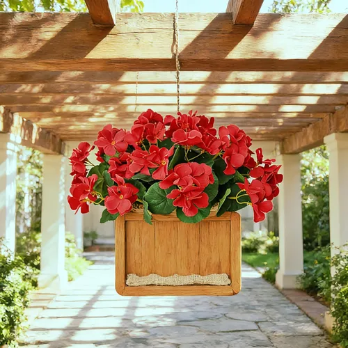 Vista 4 de Htmeing Arbusto de geranio artificial, 6 unidades, plantas artificiales decorativas de seda para exteriores o interiores (rojo)