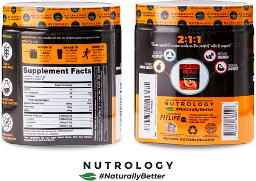 Vista 3 de Nutrology BCAA Natural - Polvo BCAA a base de plantas, sabor a coco naranja, relación optimizada 2:1:1 aminoácidos en polvo para antes