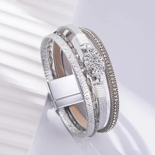 Vista 6 de FANCY SHINY - Pulsera de cuero de estilo bohemio con cierre magnético y cuentas de cristal, regalo para mujeres, adolescentes y niñas