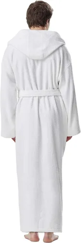 Vista 4 de Arus - Bata de baño clásica de algodón turco con capucha para hombre, con opción de longitud larga