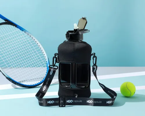 Vista 8 de H2O Capsule - Botella de agua de medio galón con funda de almacenamiento y popote extraíble - Botella grande y reutilizable para bebidas con asa sin