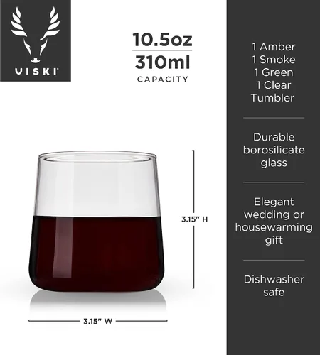 Vista 4 de Viski Aurora Tumblers - Copas de vino de colores, divertidas copas de cóctel teñidas en transparente, gris, verde y ámbar, aptas para lavavajillas