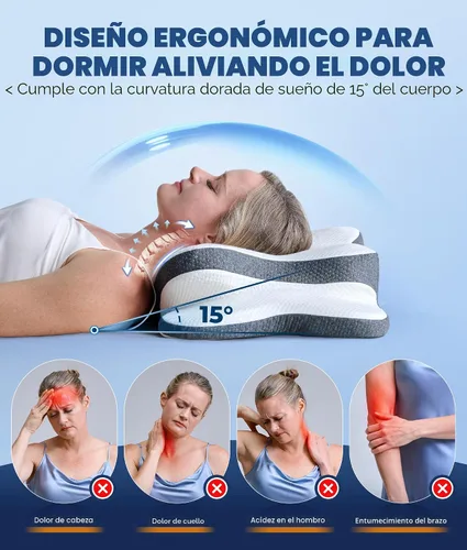 Vista 3 de Almohada cervical para el cuello 5X para aliviar el dolor, almohada ergonómica refrescante para dormir, almohadas de espuma viscoelástica