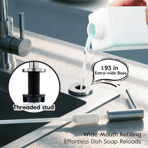 Vista 3 de GAPPO Dispensador de jabón para fregadero de cocina, dispensador de jabón integrado para fregadero, cabezal de bomba de acero inoxidable de níquel