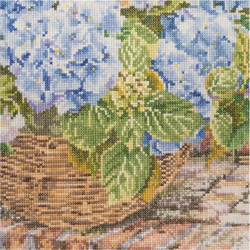 Vista 2 de Thea Gouverneur - Kit de punto de cruz contado, hortensia azul, Aida, 16 unidades, kits de bordado para adultos, manualidades, hilos de bordado DMC