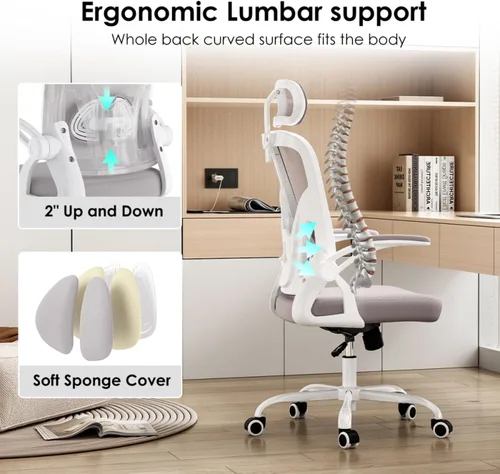 Vista 7 de Ergonomic Office Chair, Home Desk Chair with Adjustable & 30° Rotating Headrest, Vertical Adjustable Lumbar Support, Breathable Mesh Back, Elastic