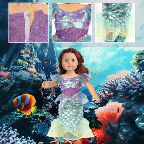 Vista 4 de WONDOLL - Ropa y accesorios para muñecas americanas de 18 pulgadas, juego de 6 vestidos de princesa 6 Sets American Doll Clothes Outfits Dresses