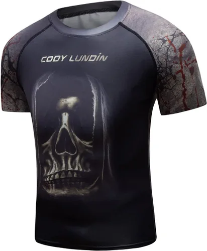 Vista 2 de Camiseta deportiva de compresión con gráficos 3D para hombre, camiseta deportiva de manga corta, cuello redondo, camiseta deportiva sin mangas
