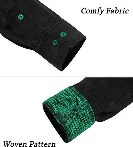 Vista 7 de DiBanGu Camisas de vestir para hombre, de manga larga, contraste interior, formal, de algodón, con botones, con bolsillo