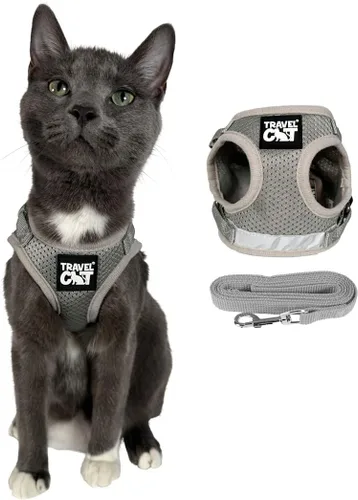 Vista 10 de Juego de arnés y correa de viaje para gato - Arnés de ajuste ajustable y correa reflectante - Chaleco cómodo para caminar para gatito para caminar