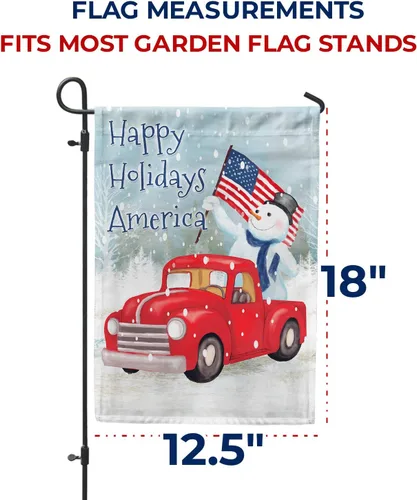Vista 6 de America Forever Flags Bandera de jardín de doble cara – Happy Holidays America – 12.5 x 18 pulgadas, muñeco de nieve patriótico, decoración navideña
