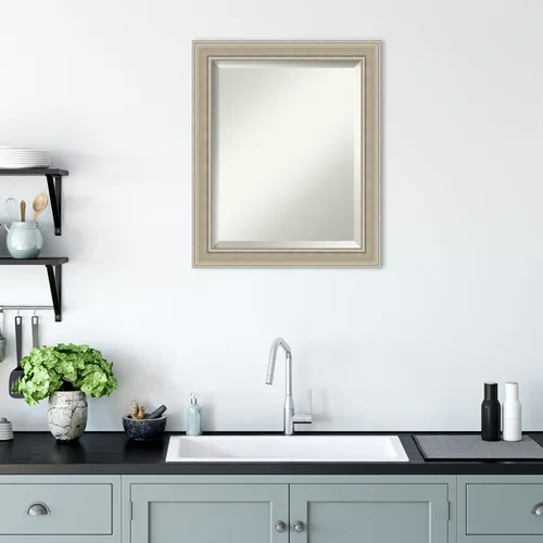Vista 6 de Amanti Art Espejo de baño de madera, espejo de pared plateado Mezzo para usar como espejo de tocador de baño sobre fregadero (23.5 x 19.5 pulgadas)