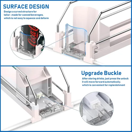 Vista 4 de Organizador de bebidas para refrigerador, dispensador organizador de latas de soda para refrigerador con deslizamiento automático de empuje, 3 filas