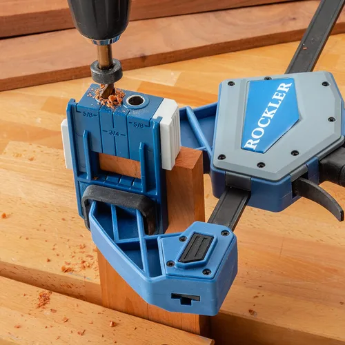 Vista 3 de Rockler Kit de plantilla de espiga de 3/8 pulgadas con broca y collar de tope - Kit de plantilla de espiga de madera - Topes de doble borde para una