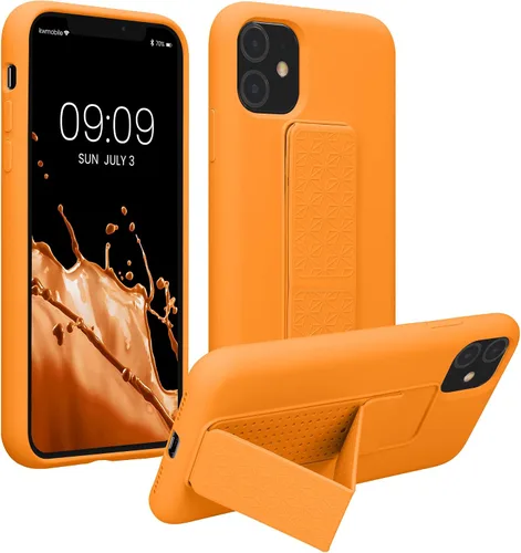 Vista 16 de kwmobile Funda para Apple iPhone 11 - Funda de TPU suave con revestimiento de silicona - Con correa de mano y función de soporte - a prueba
