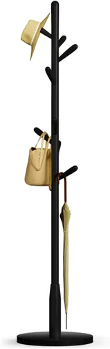 Vista 9 de Perchero de madera maciza, perchero independiente en forma de árbol con 11 ganchos, poste principal de 1.6 pulgadas de diámetro para ropa, soporte