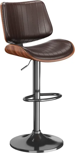 Vista 15 de Juego de 1 taburetes de bar giratorios de madera curvada ajustables para encimera de cocina, moderna silla de bar tapizada de piel sintética