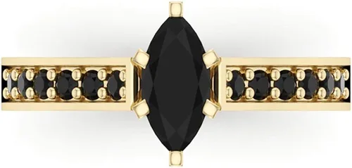 Vista 4 de Anillo de diamante negro de corte marquesa, oro de 14 quilates, 1,50 quilates