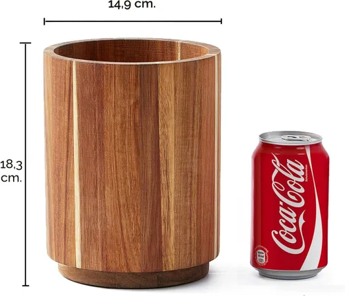Vista 7 de Soporte para utensilios de madera de acacia para encimera de cocina, giratorio de 360° de 7.2 pulgadas, recipiente de madera para utensilios